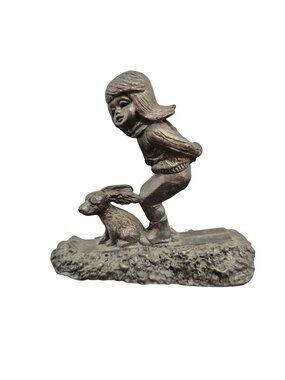 Signed MA Ricker Michael Pewter Doc Girl Downhill Skiing Figurine, Numbered